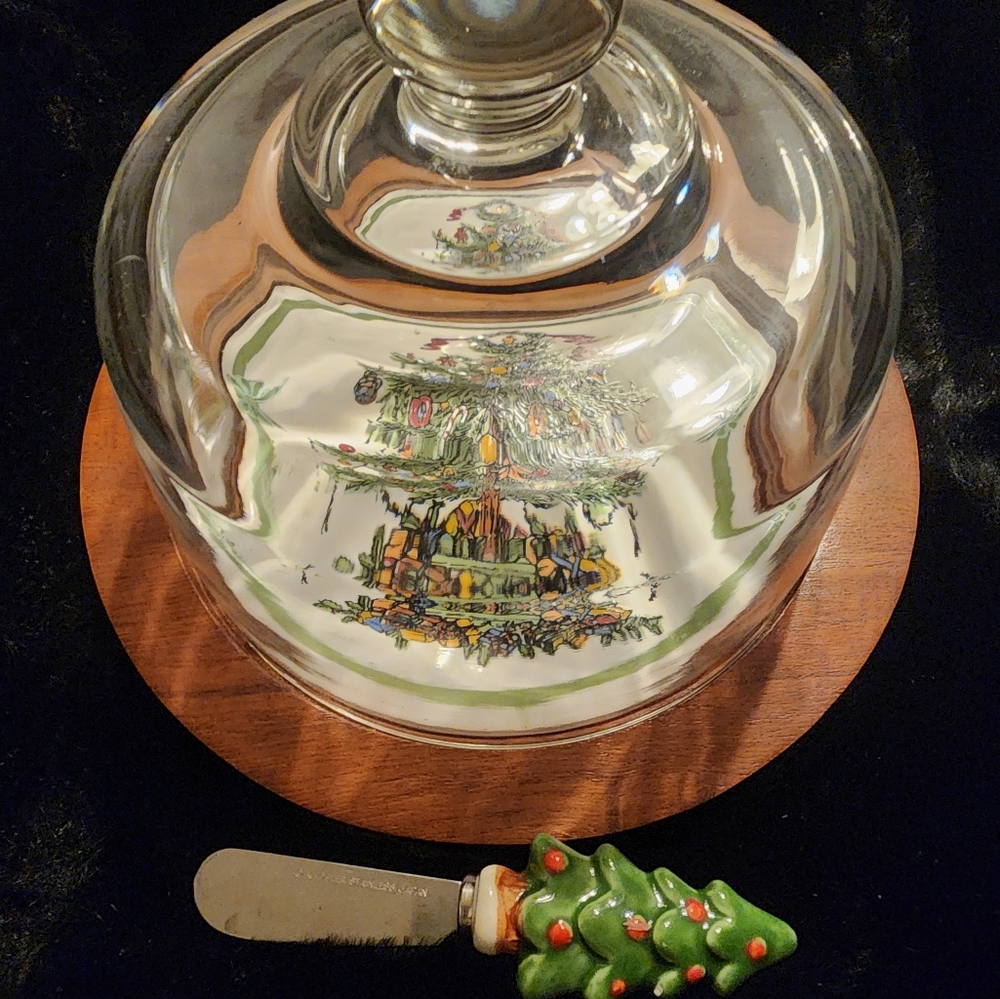 Vintage Christmas Dome & Platter with Spreader